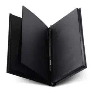Black paper notebook with premium pages, ideal for corporate gifting and professional use