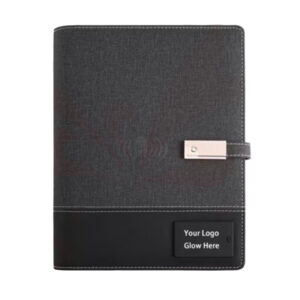 Premium multi-functional smart diary with wireless charging, LED logo, temperature display, and USB connectors for corporate gifting and executives