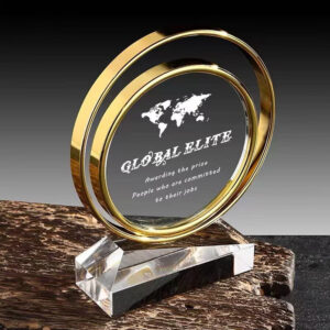 Premium glass shield corporate award with custom logo branding by CGS