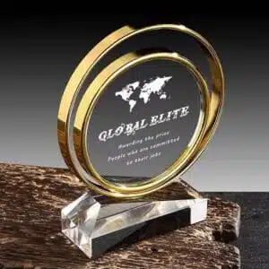 Premium glass shield corporate award with custom logo branding by CGS