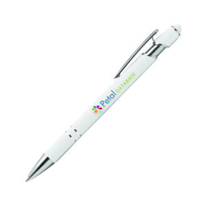 White stylus pen with touchscreen tip, ideal for corporate gifting and professional office use