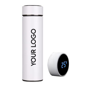 White smart temperature bottle with LED display elegant corporate gift by CGS