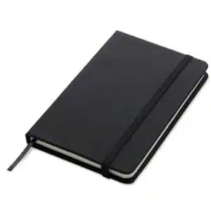 Black leather notebook with premium finish, ideal for corporate gifting and professional use