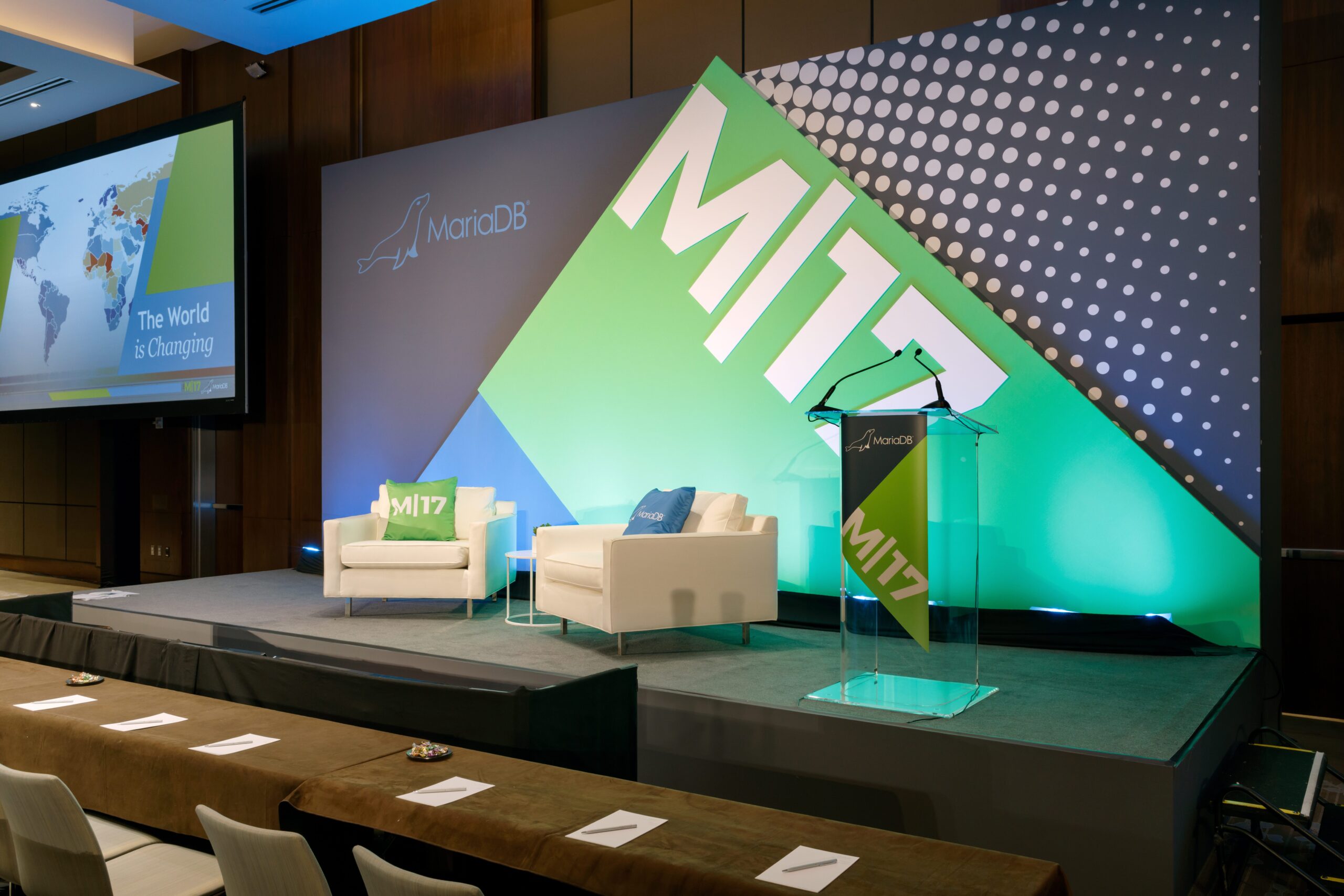 Conference stage design with corporate branding