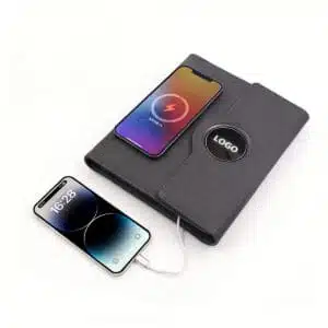 Multifunctional Notebook 2.0 three-fold PU leather notebook with power bank and wireless charging for corporate gifting from CGS