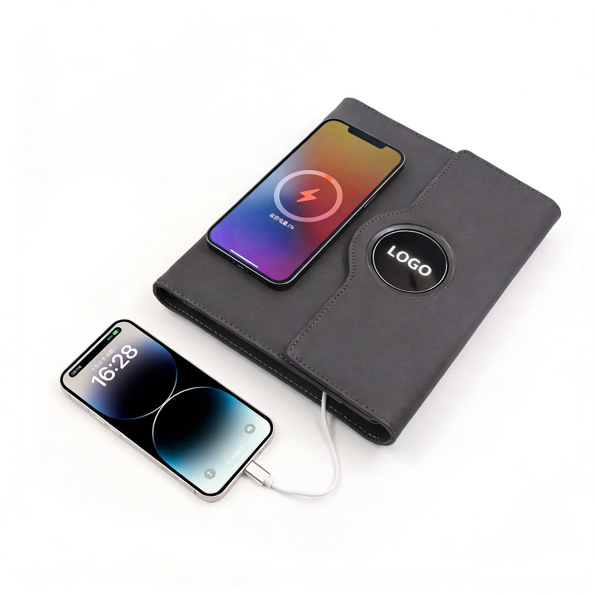Multifunctional Notebook 2.0 three-fold PU leather notebook with power bank and wireless charging for corporate gifting from CGS