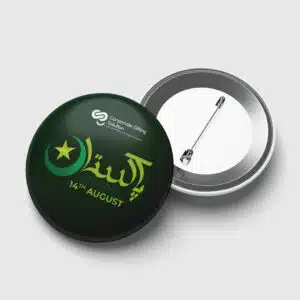14 August customize badge with Pakistan flag design and company logo from CGS