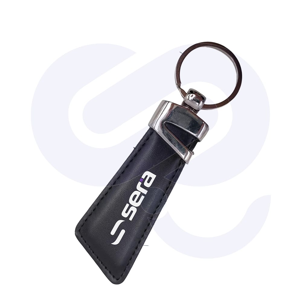 Black Z leather keychain with custom logo engraving for corporate gifting from CGS