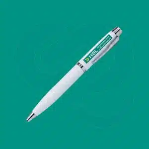 Custom white metal pen with laser engraved logo for corporate gifting from CGS