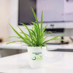 Customize table plant with 14 August patriotic design and company logo from CGS