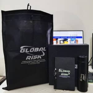 Classic corporate gift box with leather notebook, LED temperature bottle, and metal pen from CGS